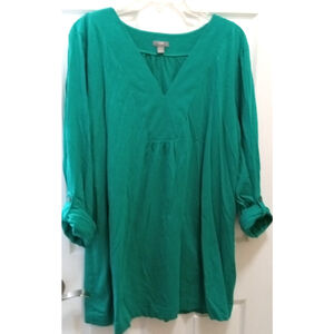 J.Jill Womens Tunic Top Button Roll Tab Sleeves Sz XL Green Peasant Pullover